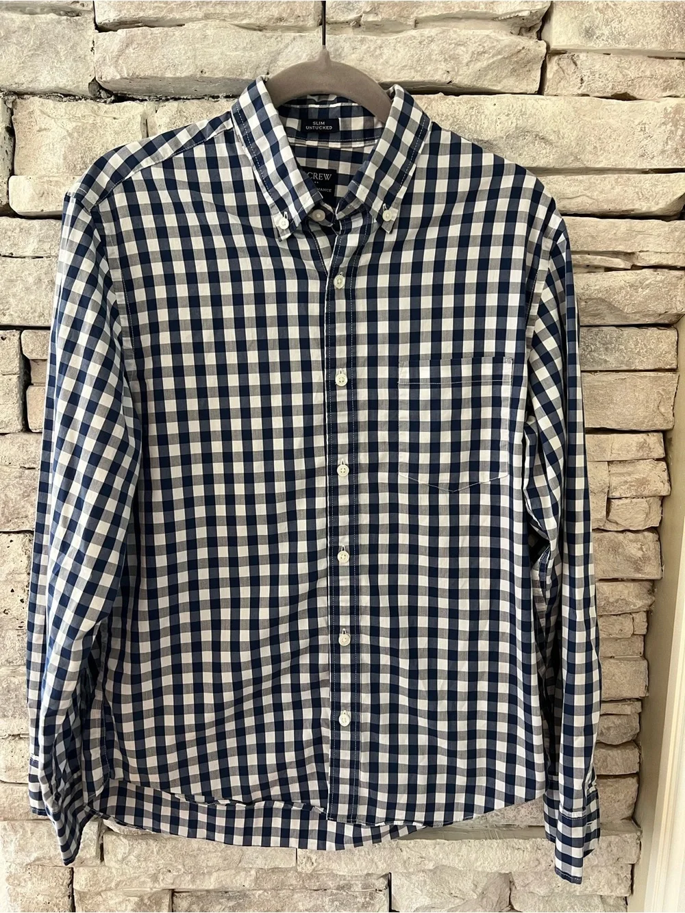 J. Crew Men's Navy and White Gingham Button-Down Shirt